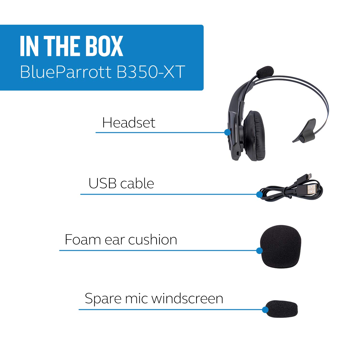 BlueParrott B350-XT Mono Bluetooth Wireless Headphones 96% Noise Canceling Over Head Trucker Headset with Mic, Adjustable Lightweight Headband, IP54-Rated Protection, 24 hrs. Talk Time, Black