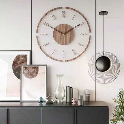 Lucktime Modern Minimalist Wooden Wall Clock - Silent Non-Ticking Battery Operated Wall Clock for Living Room Bedroom Kitchen Office Decor, 12 Inch Large Wall Clock with Sleek Open Frame Design