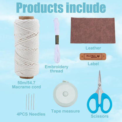 FREEBLOSS Macrame Basket Kit DIY Macrame Kit for Beginners with Instruction White Cotton Cord Basket Weaving Craft Supplies for Holiday Activities Desktop Storage