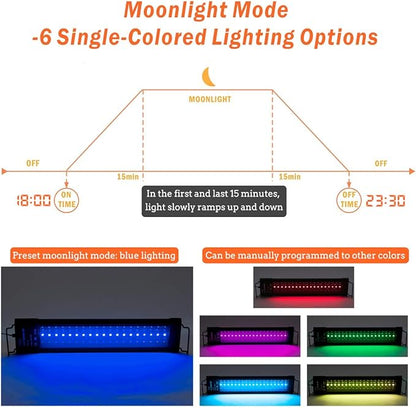 hygger Auto On Off LED Aquarium Light Dimmable 7 Colors Full Spectrum Fish Tank Light Fixture for Freshwater Planted Tank Build in Timer for 36-42 Inch Long Aquariums