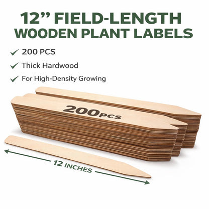12" Wooden Plant Markers & Labels, 200 Pack – Wood Garden Label Stakes for Seed Starting, Outdoor Plants, Raised Beds & Greenhouse Use