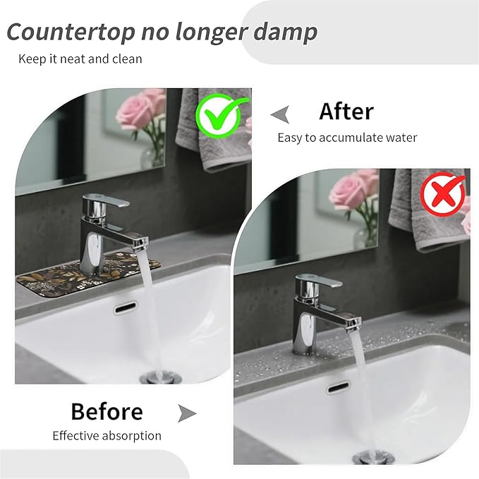 Kitchen Sink Splash Guard，small-flowers and leaves- Faucet Mat Sink