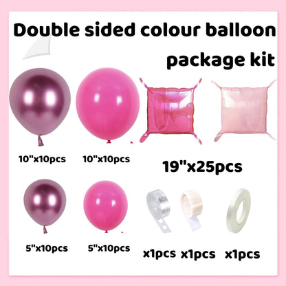 Orgnafey Metallic Magenta Hot Pink Flat Square Foil Balloons Tunnel Arch Wall Mylar Balloon Garland Kit Valentine's Day Bachelorette Birthday Engagement Bridal Wedding Party Background Decorations