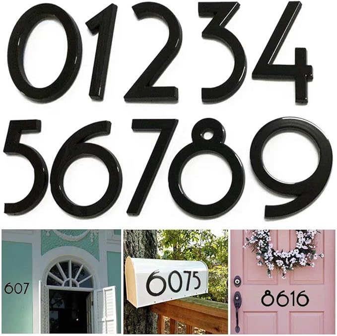 10 Pack Mailbox Numbers 0-9, 2.76 Inch High, Door Address Numbers Stickers for Apartment, House, Room, Office, Cars, Trucks, Black Plating Process Number Sign