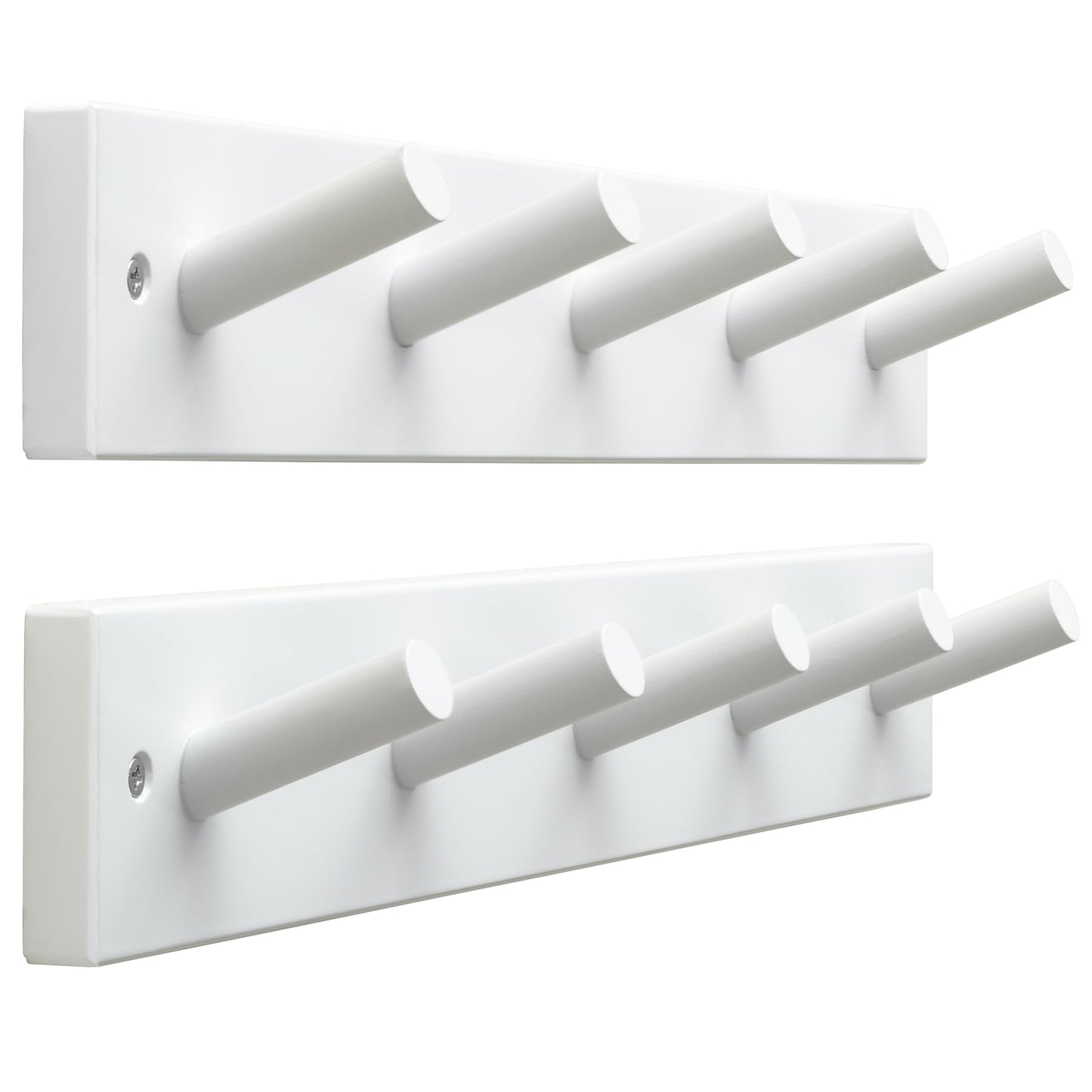 SKOLOO Wooden Wall Mounted Coat Rack,16'' Hole to Hole, 5 Pegs Bamboo Wall Hook for Hanging Clothes Robes Towels Hats,White