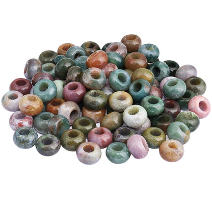SUNYIK Indian Agate Large Hole (6mm) Rondelle Loose Charms European Bead fits Bracelet,Jewelry Makings Pack of 20