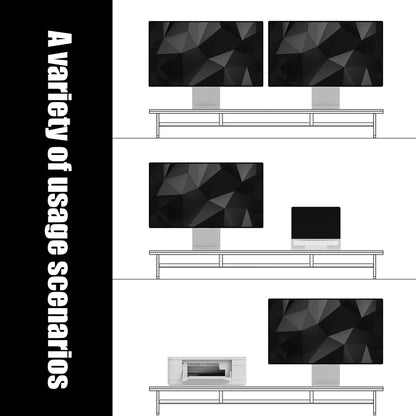 FENSULN Dual‑Tier Monitor Stand for Modern Desk Setup – Minimalist Wooden and Metal Riser Shelf with Transparent Acrylic Feet for Dual Monitors, Laptops, Home Office Aesthetic，Brown and White