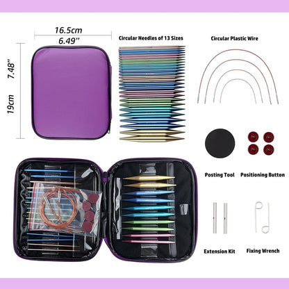 Yarniss 13 Pair Circular Knitting Needle Set 3.0~10.0mm, Interchangeable Aluminum Knitting Needles with Case