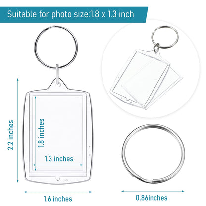 MTLEE 150 Pcs Square Photo Insert Keychain Clear Acrylic Picture Keychains Picture Frame Blank Photo Insert Keyring