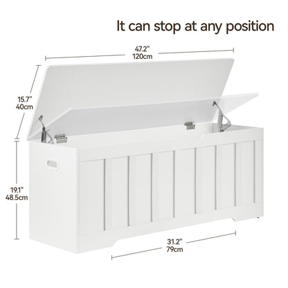 VANKILEY 47.2" Storage Chest Extra Large,Storage Trunk with 2 Safety Hinges,Wooden Storage Bench,Shoe Bench,47.2x15.7x19.1 Inch,Easy Assembly,Storage Bench for Bedroom,Living Room,entryway(White).