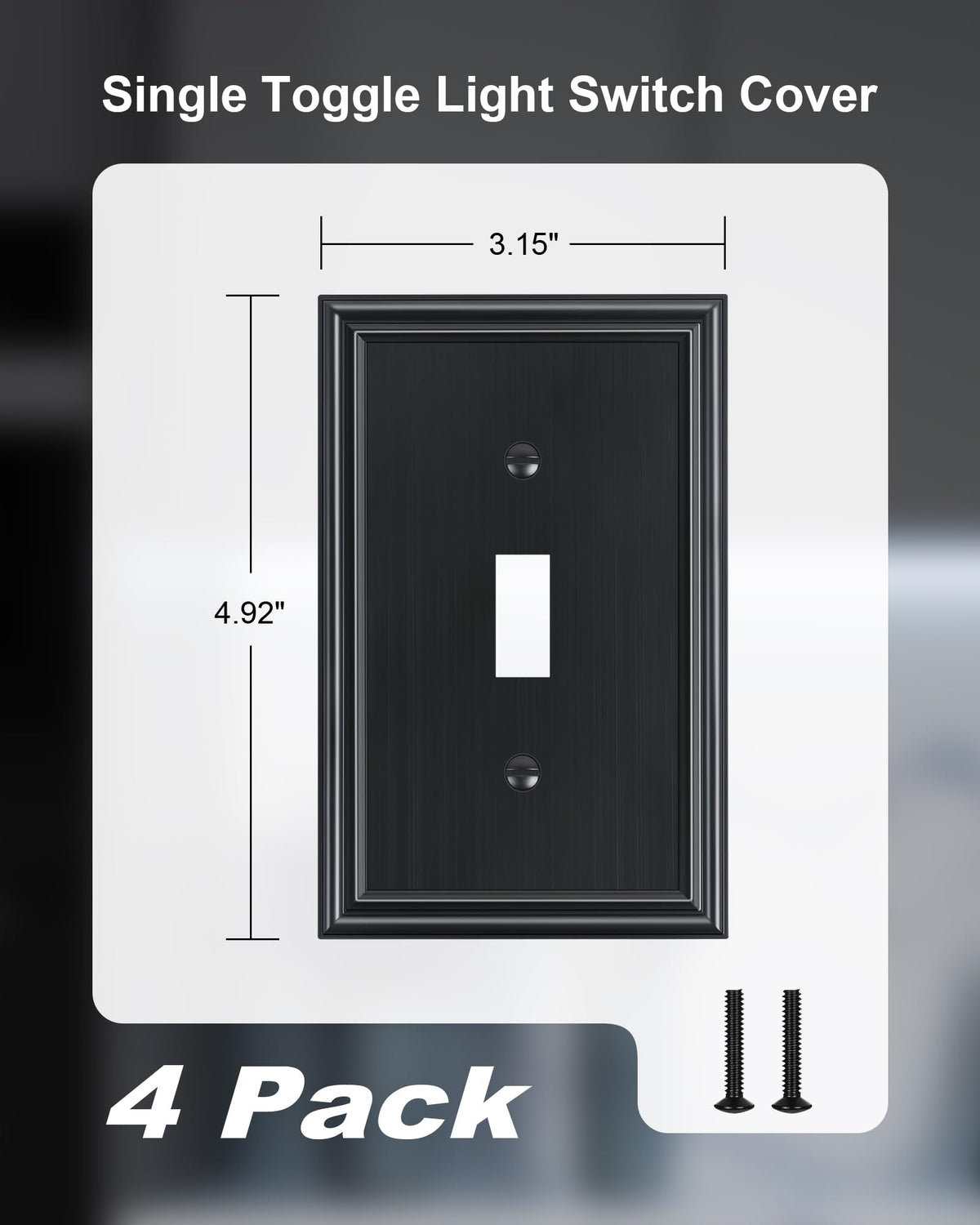 TREEWELL 4-Pack Single Toggle Light Switch Cover Plate, Durable Solid Zinc Alloy Decorative Switch Plate Covers, Black 1 Gang Wall Plate, Corrosion Resistant
