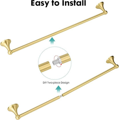 Antique Bathroom Towel Bar Brushed Gold, 24 Inch Towel Racks for Bathroom Wall Mounted,Bathroom Towel Holder,Home Decor Towel Rod