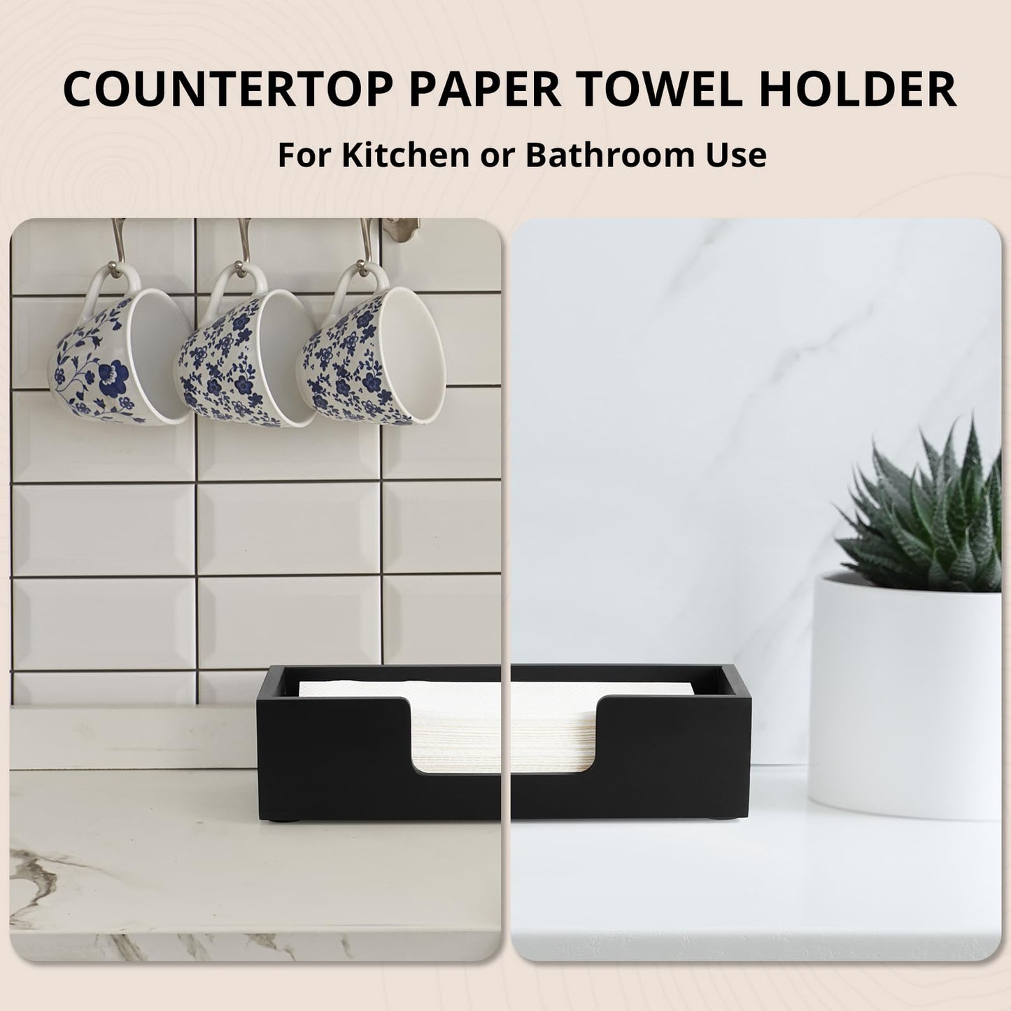 Paper Towel Dispenser Countertop, Wooden Folded Paper Hand Towel Holder for Guest Bathroom, Commercial Tabletop Tissue Dispenser Tray for Multifold C-Fold, Z-Fold, Trifold, Black