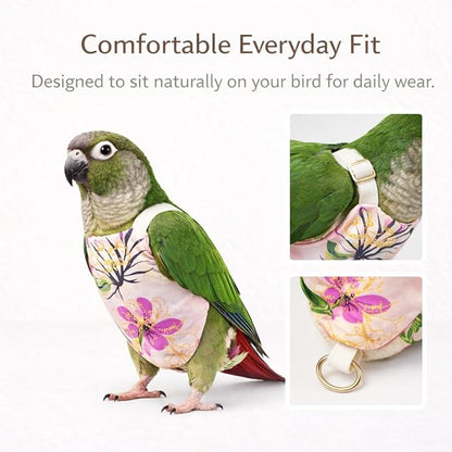 5PCS Bird Diaper Harness Set with Flight Leash and Disposable Liners, Reusable Bird Diapers for Parrots Conures Cockatiels Parakeets, Adjustable Bird Harness for Indoor Companion Birds(M)