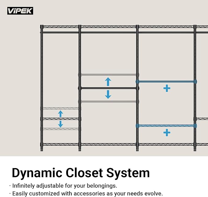 VIPEK V5C Plus Covered Clothing Rack Portable Wardrobe Closet, Heavy Duty with Adjustable Shelves, Black Metal with Upgraded Polyester Cover, Max Load 1040LBS