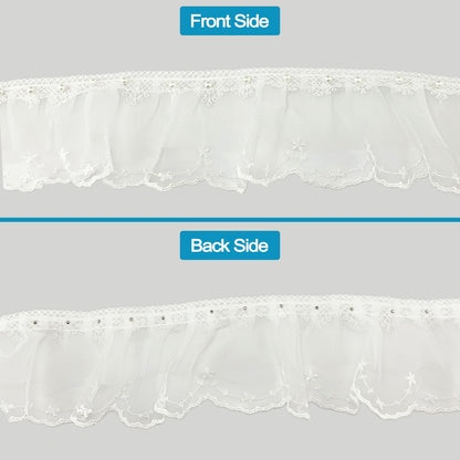 BETITETO 3 Yards White Ruffles Beads Lace Trim Pleated Pearl Organza Tulle Fabric Frills Ribbon for Sewing Clothing Curtains Wedding Decor Dress Designing and Crafts DIY (White-Off Only Style A)