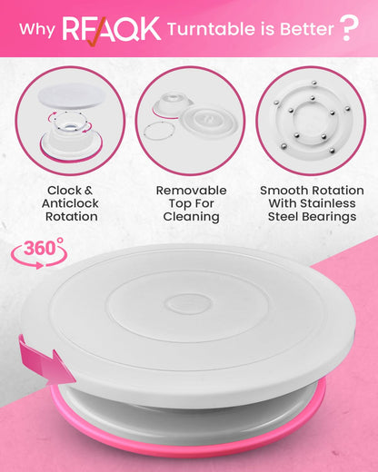 RFAQK 200PCs Cake Decorating Kit with Cake Turntable & Leveler, Baking Supplies Gift Includes 110+1 Piping Bags,55 Icing Tips,2 Frosting Spatulas, Adjustable Scraper, Complete Video Course & much more