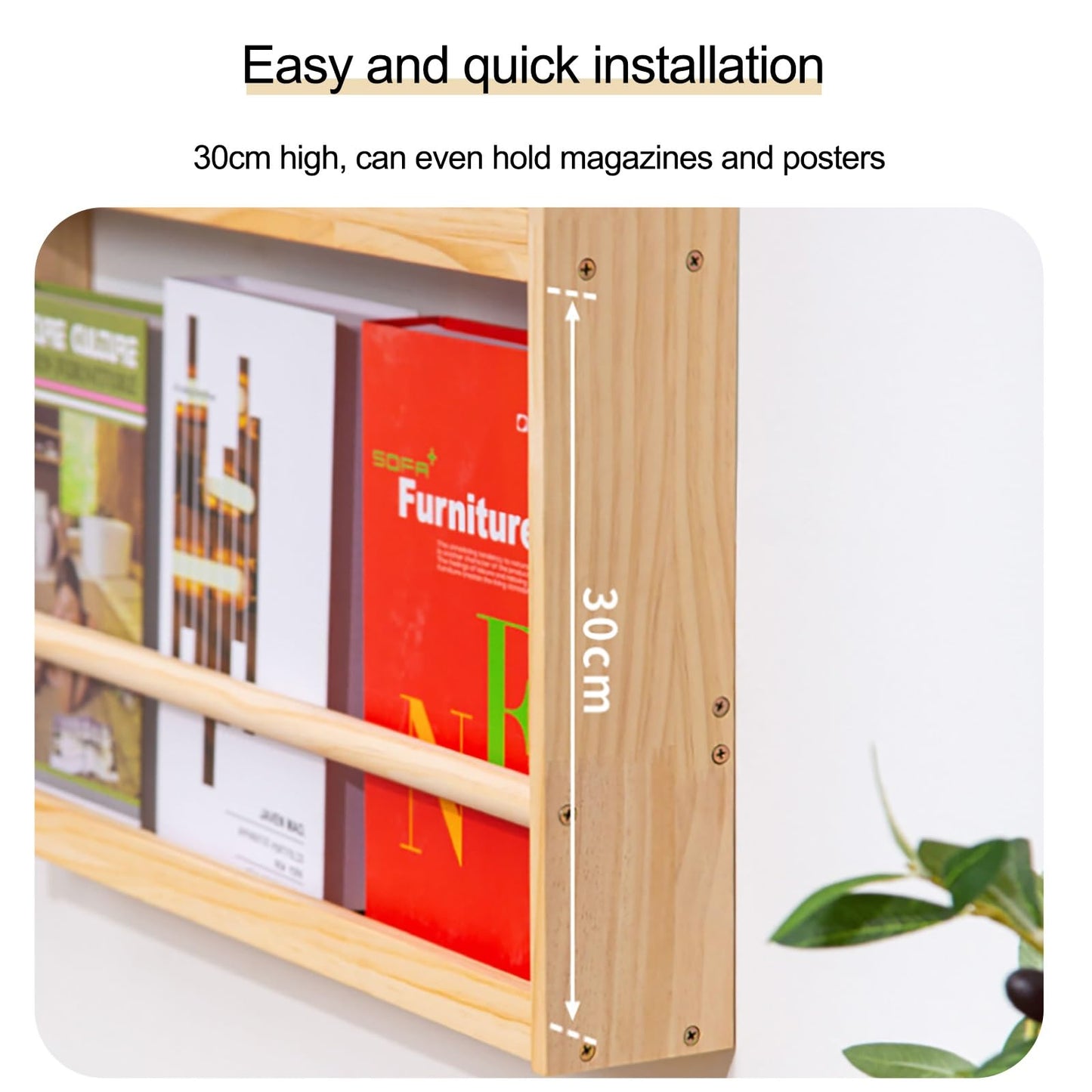 Hanging Bookshelf Magazine Rack - Wooden Magazine Holder with 3 Pockets, Folder Organizer Bin for Magazines, Books, and Newspapers - Literature Storage Solution