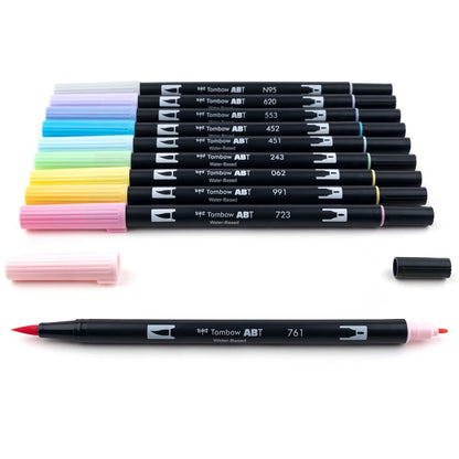 Tombow 56187 Dual Brush Pen Art Markers, Pastel, 10-Pack. Blendable, Brush and Fine Tip Markers