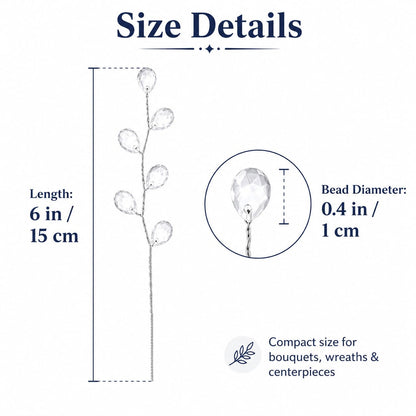 IMIKEYA 50PCS Acrylic Bead Drop Stems Crystal Floral Picks - Clear Crystal Flower Branches Bead Drop Bouquets Flower Twig Picks for Wedding Party Home Decoration Crafts