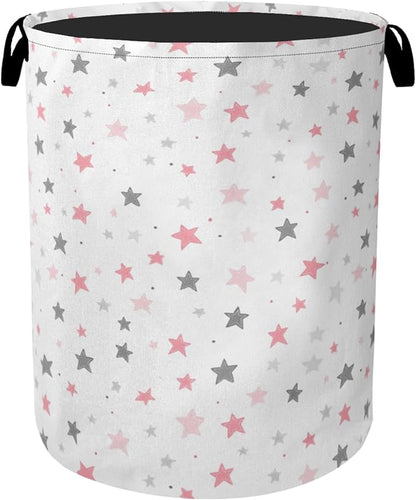 Cute Pink Stars Foldable Canvas Laundry Basket