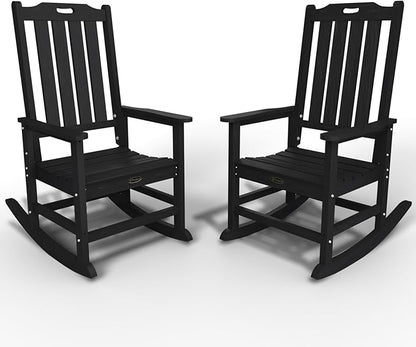Oversized Rocking Chair Set of 2, Outdoor Rocking Chair for Adults, All Weather Resistant Porch Rocker for Lawn Garden, Black
