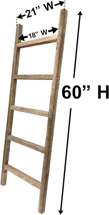 BARNWOODUSA Rustic Farmhouse Decorative Ladder - Our 5 ft Ladder can be Mounted Horizontally or Vertically and is Crafted from Upcycled Wood No Assembly Required Weathered Gray
