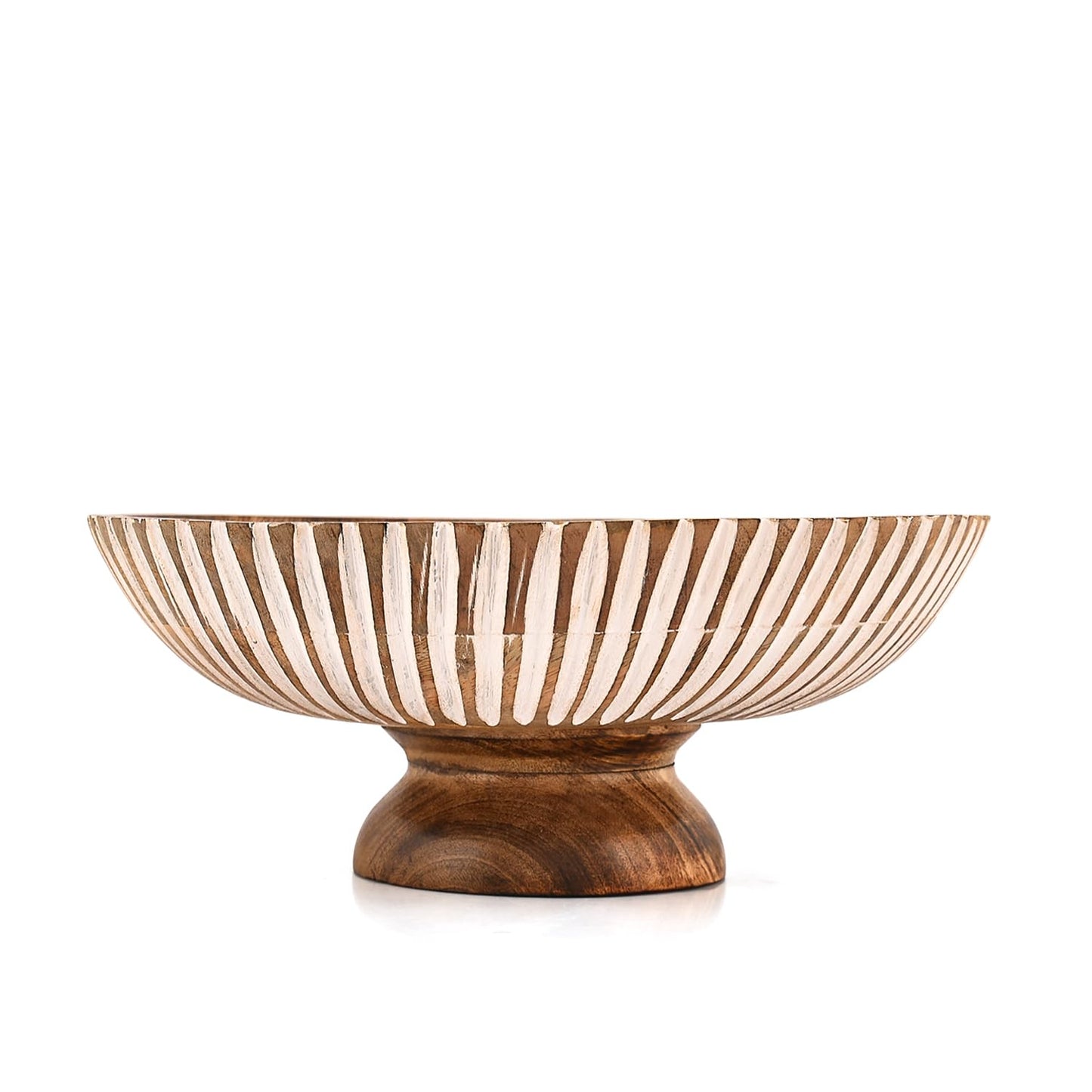Mahasu Fruit Bowl Mango Wood Elevated Decorative Centerpiece | Natural Wooden Serving Dish for Kitchen Counter (12" x 12" x 4.75")