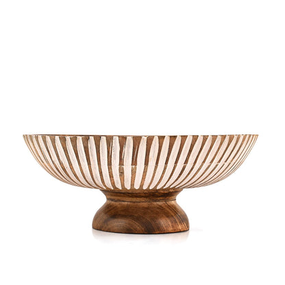 Mahasu Fruit Bowl Mango Wood Elevated Decorative Centerpiece | Natural Wooden Serving Dish for Kitchen Counter (12" x 12" x 4.75")