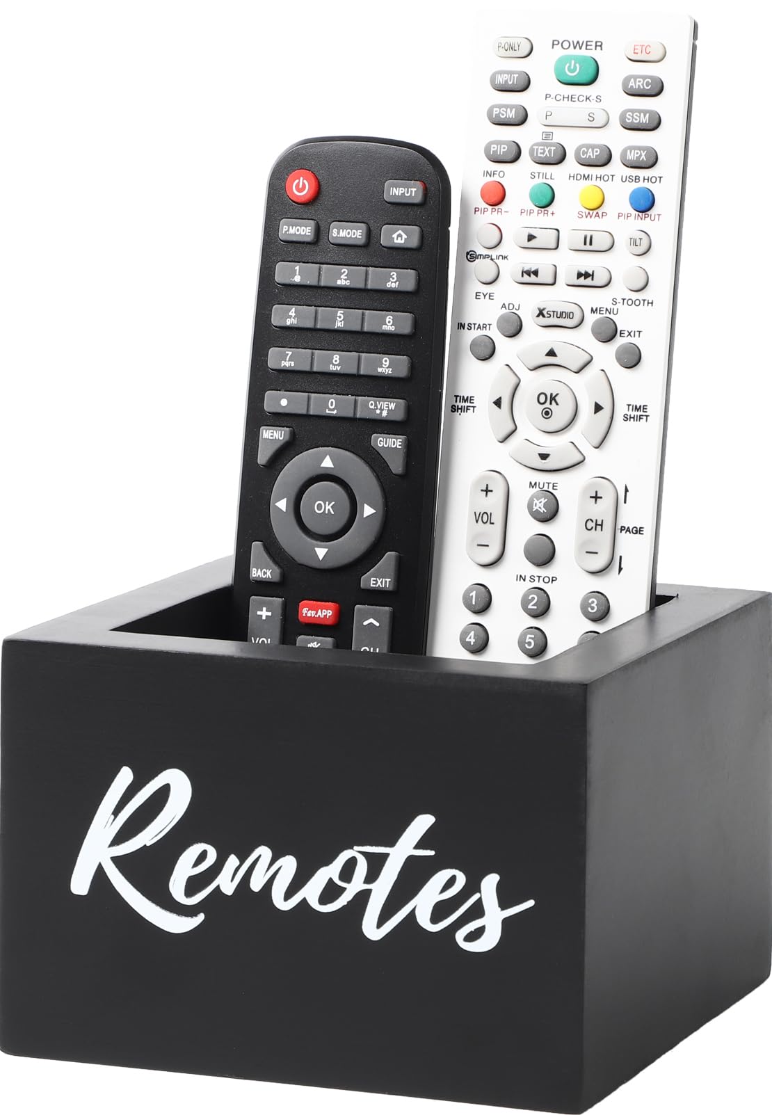 COOLEX Remote Control Holder, Wooden Tv Remote Holder, Remote Holder for Table, Remote Control Storage Organizer Caddy - Black