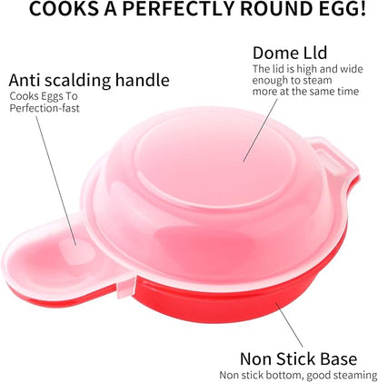 2 sets Microwave Egg Cooker,1 Minute Fast Egg Hamburg Omelet Maker Kitchen Cooking Tool(Red and clear)