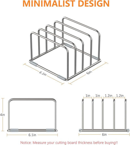 KORRTFID Cutting Board Holder Stand, Chopping Board Storage Rack, Cutting Board Organizer, 304 Stainless Steel Chopping Board Holder, Cookie Sheets Organizer 1.0+1.2 Inch Width Slots (2 PCS)