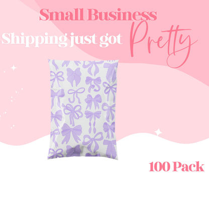 Pretty Package Store 6x9 Designer Poly Mailer 100 Pack Heavy Duty Waterproof Self Seal Shipping Bags for Small Business Large Mailing Envelopes Bulk Tear Resistant Packaging Purple Bows