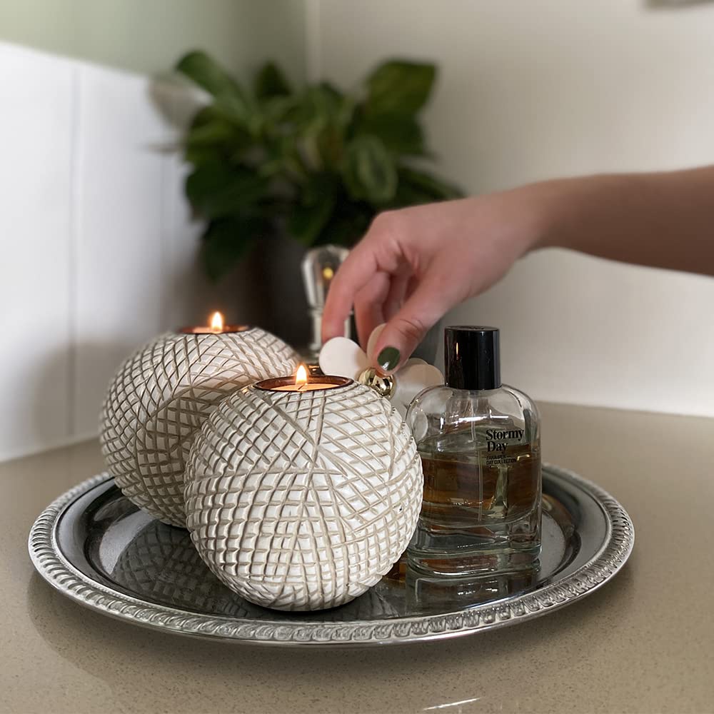 Huey House Luca Beige Orb Tea Light Candle Holders, Gift Boxed Set of 2