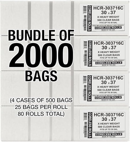 Aluf Plastics High Density Trash Bags, 30 Gallon, 16 Micron,