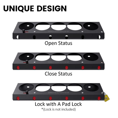 UNITEDPOWER Pneumatic Tool Holder Lockable/Aerosol Rack Combo, Wall Mounted Spray Can Bottle Holder, Air tool organizer, for Garage and Workspace, 5 Cans and 6 slots