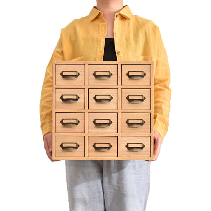 KIRIGEN Wood Drawer Organizer Desktop Storage Cabinet Box Drawers for Home Office Desk Organization and Storage 12 Drawer Mini Chest with Metal Handles Natural(12CG-NA)
