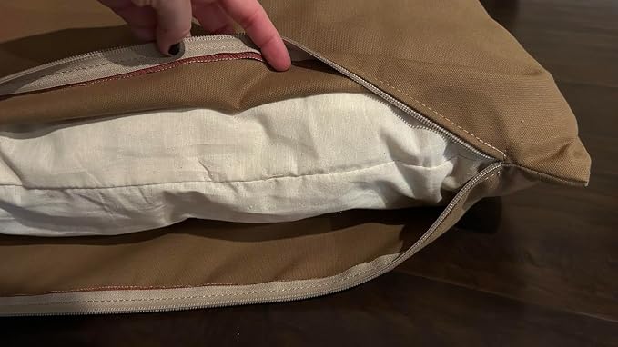 Natural Cotton Canvas Dog Bed – Raw Cotton Filled Pet Cushion Insert, Breathable Eco-Friendly Dog Mattress, Durable Washable Cover with Zipper (Medium Brown, X Large 53"x36"x5")