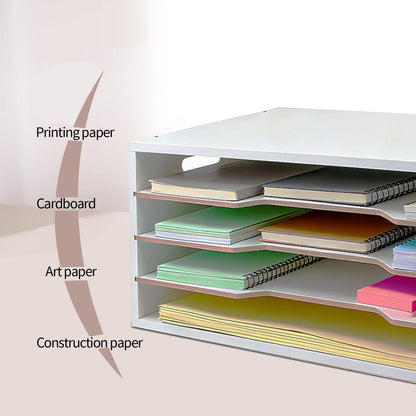 Timisea Construction Paper Organizer16 x13,Larger Size Wooden Literature Organizer,4Tier Desk File Organizer with Adjustable Shelves,Stackable Scrapbook Paper Storage Cube for Home Office Classroom