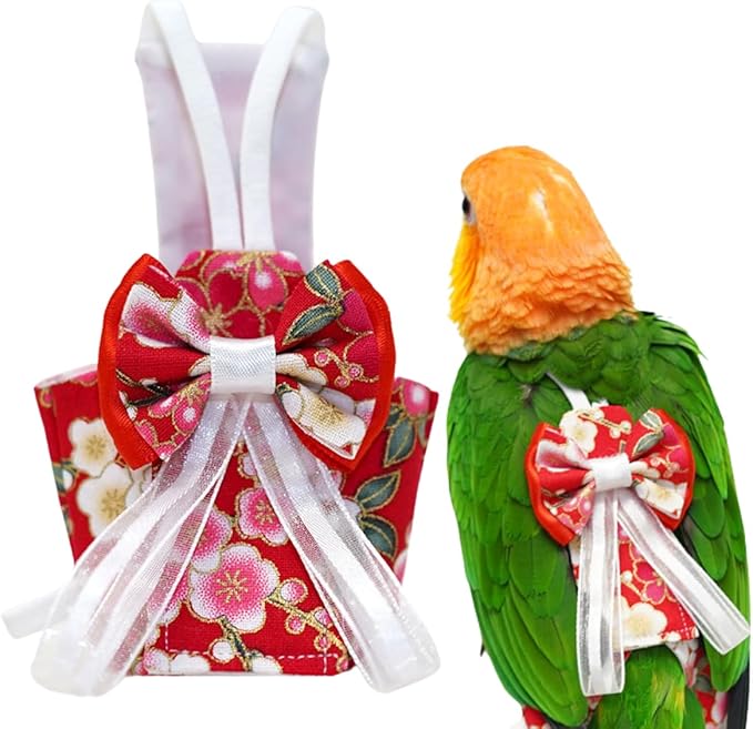 Bird Diaper Cockatiel Clothes Flight Suite, Reusable Parrot Nappy with Waterproof Inner Layer, Cute Pigeon Pants Urine Wet Suit Costume for Conure Macaw (Red,2XL)