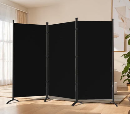 Grezone Large Folding Panel Portable Stand Room dividers Privacy Screen for Bedroom Dining Room Screens Curtains Partition Home Office Dorm Separation (Black, Three Panel)