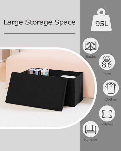 PINPLUS Folding Storage Bench, 30 inches Ottoman Coffee Table Cube Chair Foot Rest Stool Storage Chest for Living Room Bedroom, Holds up to 550 lb (Black)