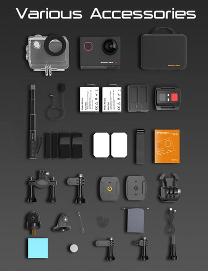 Apexcam 4K Action Camera - EIS Stabilization, 131FT Waterproof Underwater - WiFi Sport Helmet Camera (Selfie Stick, Remote Control, 2 Batteries & Accessory Kit)