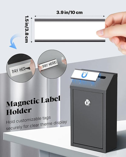 Uniclife Money Box for Cash, Wall Mount Mailboxes for Outside, Locking Mail Box Magnetic Label Holder, Key Drop Box, Cash Box with Lock, Metal Donation Box, Suggestion Box for Home, Office & Shop