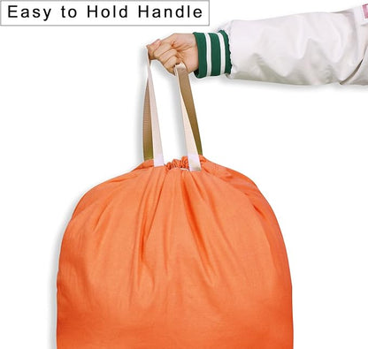 Cotton Canvas Laundry Bag with Handles & Drawstring Straps, Heavy Duty Extra