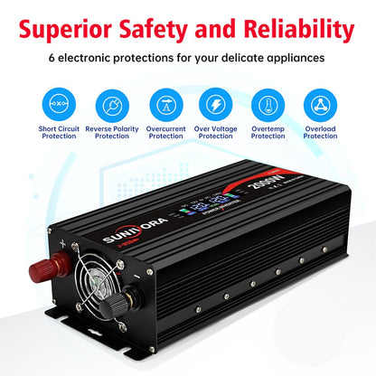 2000 Watt Power Inverter 12V DC to 110V/120V AC Converter 4000W Peak with LCD Display, 3 AC Outlets & 2 USB Ports Power Inverters for Vehicles Car Truck Boat RV Camping Solar System EPS