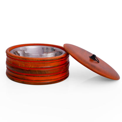 Handcrafted Wooden Mexican Tortilla Warmer Basket Indian Chapati Roti Bread Holder Box Pancake Keeper Serveware Hot Pot Casserole Dish With Lid Home Kitchen Dining Decor, Natural Brown, 9 x 4 Inches