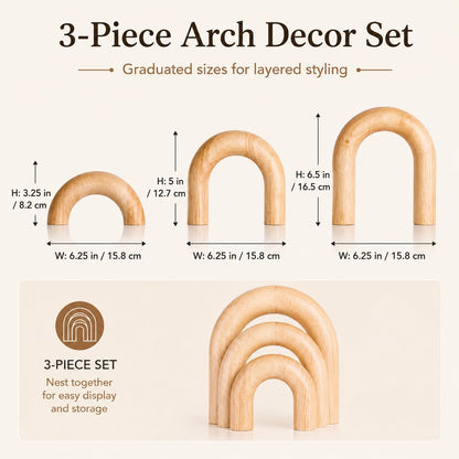 XMGZQ Wood Arch for Coffee Table Decor Items,Wood Statue and Sculpture Set 3,Japanese Neutral Home Decor Aesthetic,Living Room,Entryway,Bookshelf,Floating,Console,Boho Minimalist Objects