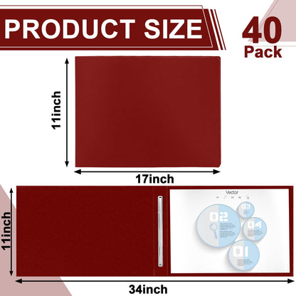 gisgfim 40 Pcs 11'' x 17'' Pressboard Report Cover 3" Capacity Metal Prong Paper Fastener with Compressor Presentation Binder Folder to Neatly Bind Reports Proposals Transcripts Document (Red)