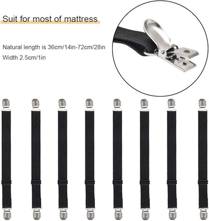 Adjustable Bed Sheet Straps Clips, Elastic Mattress Sheet Fasteners Holder and